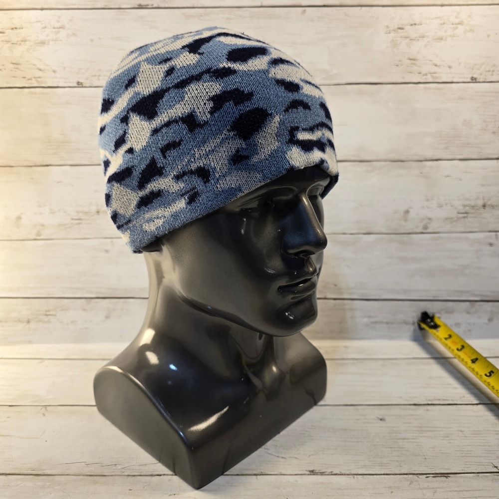 Volcom Beanie Blue White Camo Knit Skull Cap Stone Logo Mens One Size